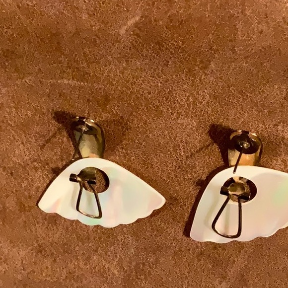 Carved Mother of Pearl Removable Charms on Omega Back Earrings Vintage - Picture 9 of 13